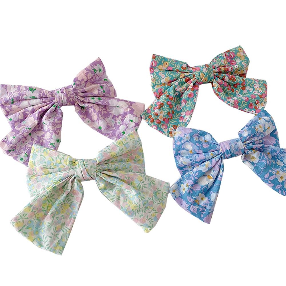 Flower Printed Clip-On Hair Bow - Aligator Clip - Approximately 6"W X 4.5"L view 4