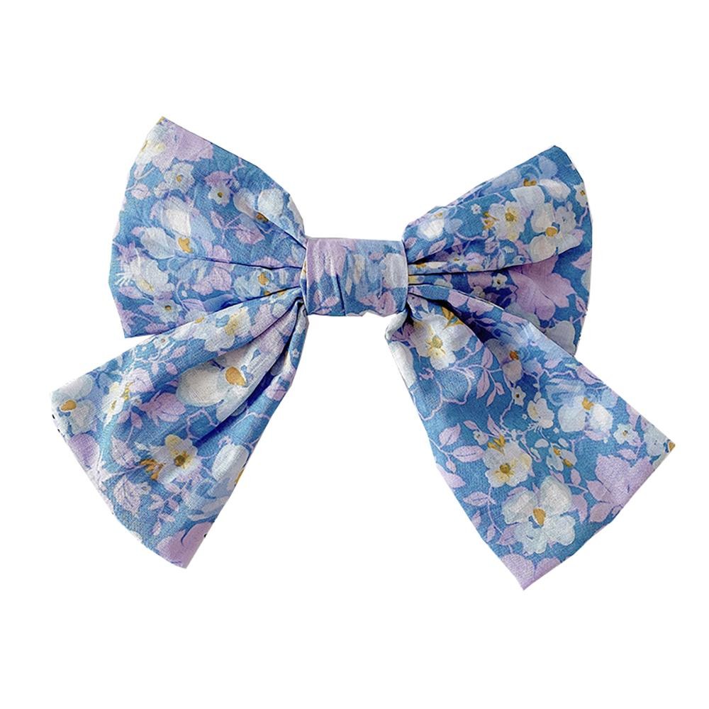 Flower Printed Clip-On Hair Bow - Aligator Clip - Approximately 6"W X 4.5"L view 2