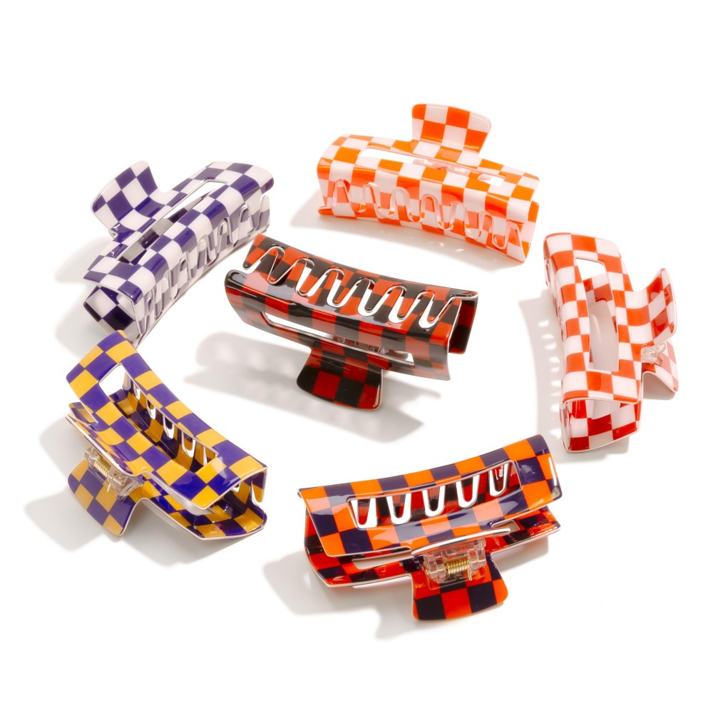 Hollow Checker Print Acetate Claw Hair Clip - Approximately 3.5" L view 4