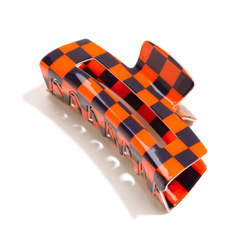 Hollow Checker Print Acetate Claw Hair Clip - Approximately 3.5" L view 2