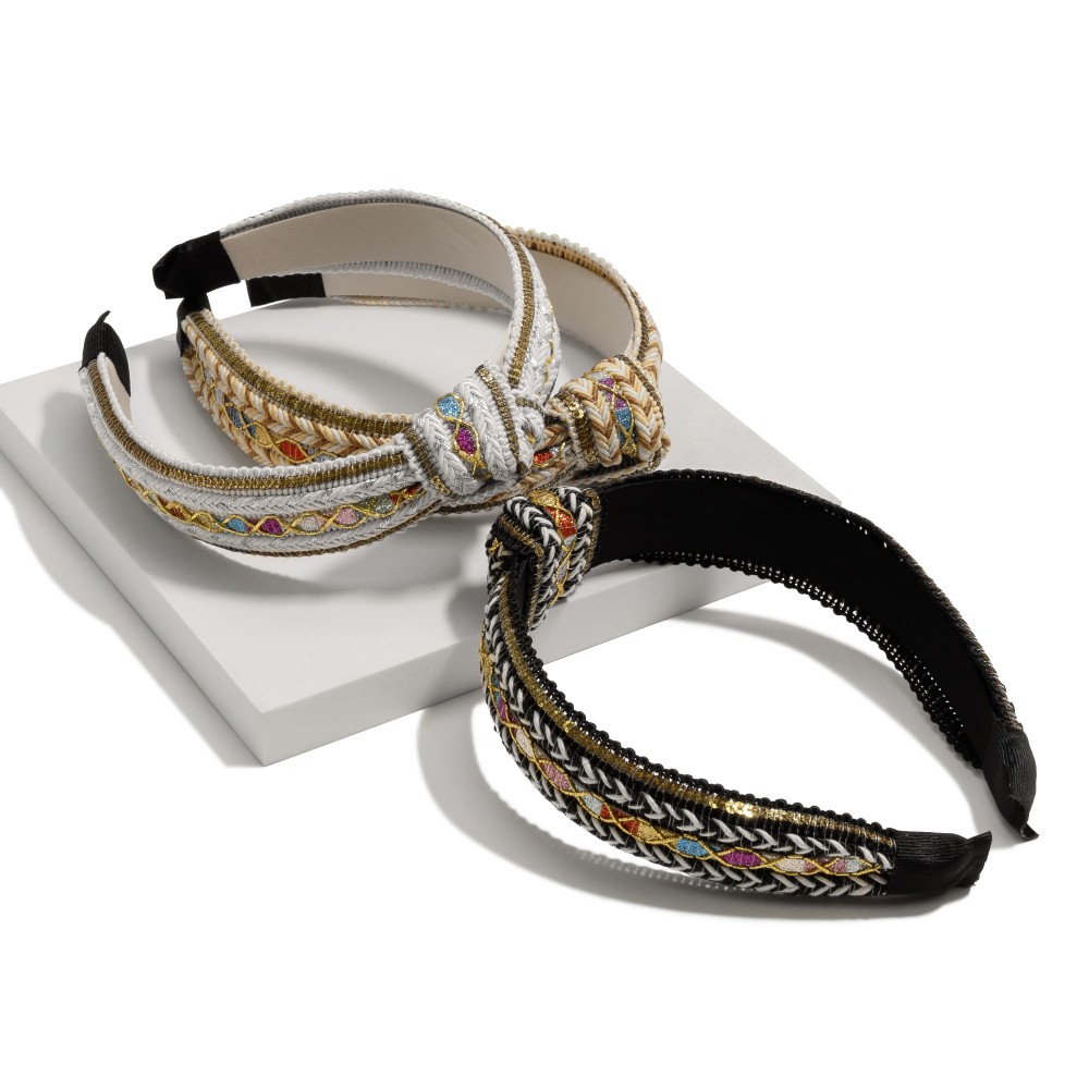Woven Knotted Headband Featuring Sequin Border and Glitter Striping Detail - One Size Fits Most view 4