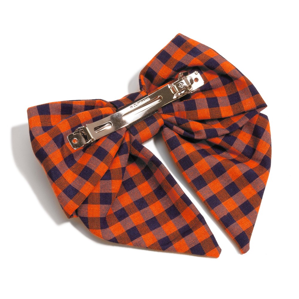 Checkered Plaid Game Day Clip-in Hair Bow - Approximately 6" L view 4