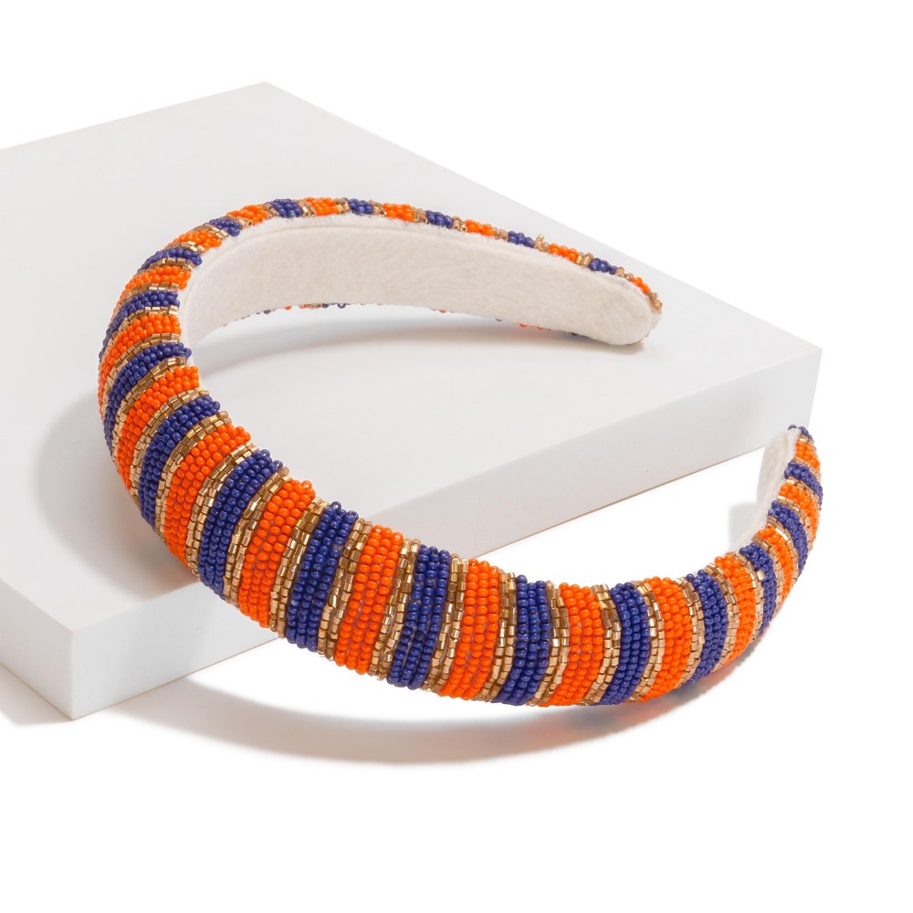 Two Tone Seed Bead Cushion Headband - One Size Fits Most view 2