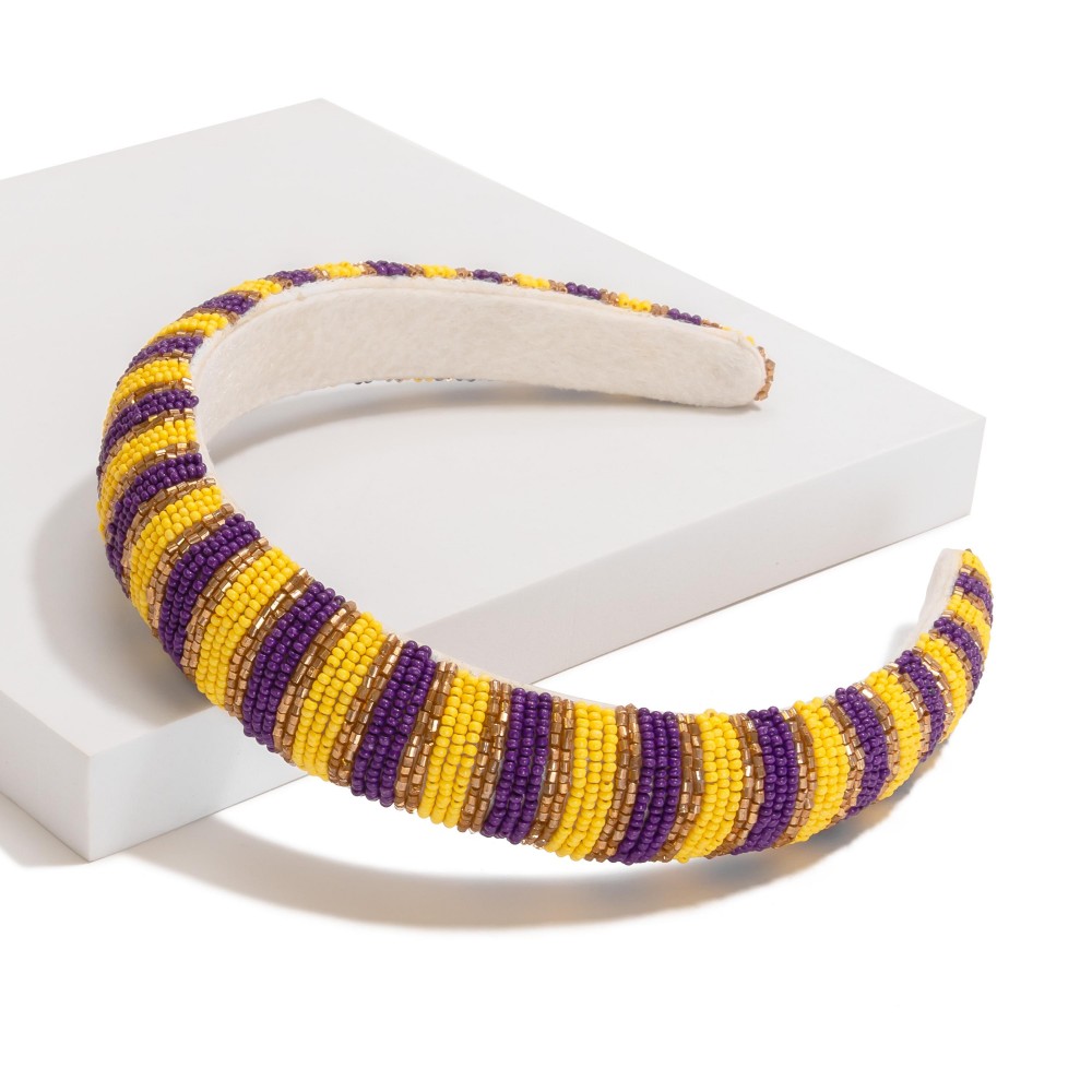 Two Tone Seed Bead Cushion Headband - One Size Fits Most view 2