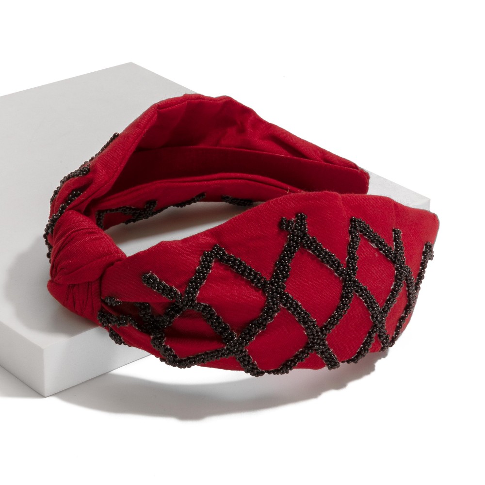 Game Day Seed Beaded Hollow Checkered Knotted Headband - One Size Fits Most view 2