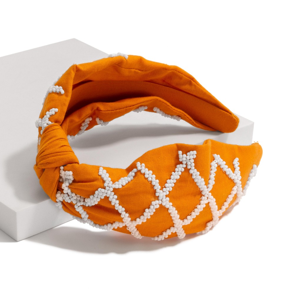 Game Day Seed Beaded Hollow Checkered Knotted Headband - One Size Fits Most view 2