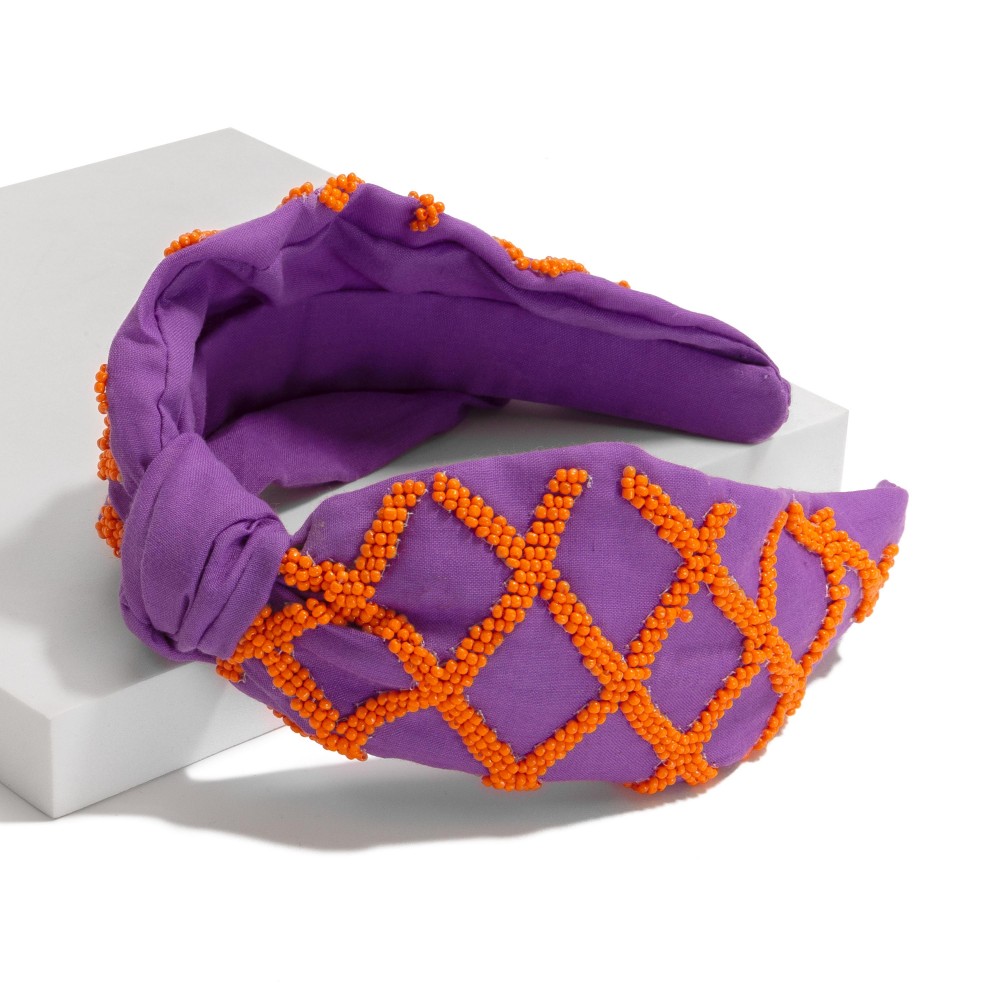 Game Day Seed Beaded Hollow Checkered Knotted Headband - One Size Fits Most view 2