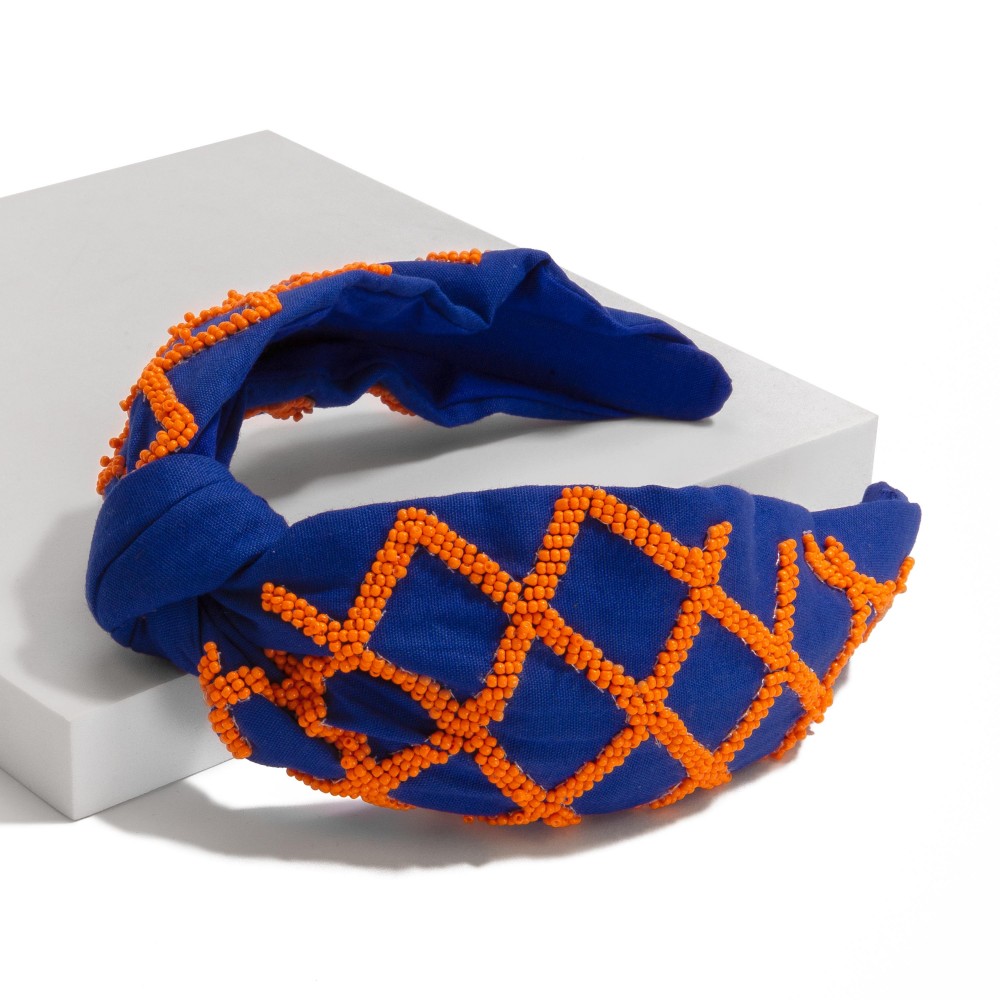 Game Day Seed Beaded Hollow Checkered Knotted Headband - One Size Fits Most view 2