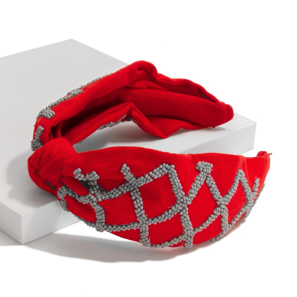 Game Day Seed Beaded Hollow Checkered Knotted Headband - One Size Fits Most view 2