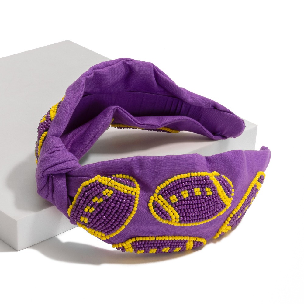 Game Day Seed Beaded Footballs Knotted Headband - One Size Fits Most view 2