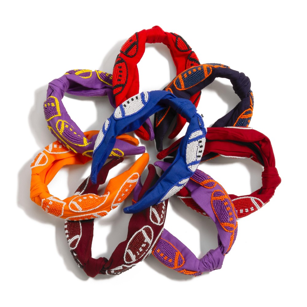 Game Day Seed Beaded Footballs Knotted Headband - One Size Fits Most view 4