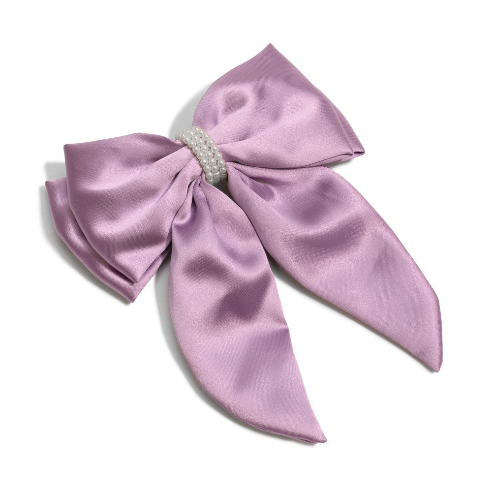Large Ribbon Hair Bow Clip With Pearl Details - Approximately 7" L x 6" W view 2