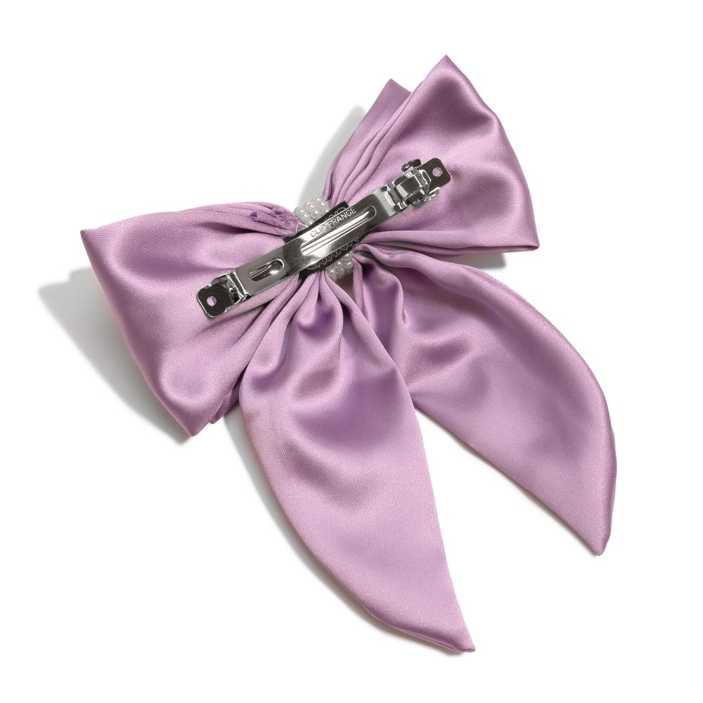 Large Ribbon Hair Bow Clip With Pearl Details - Approximately 7" L x 6" W view 4