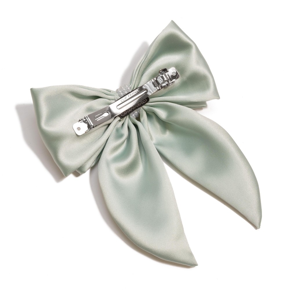 Large Ribbon Hair Bow Clip With Pearl Details - Approximately 7" L x 6" W view 4