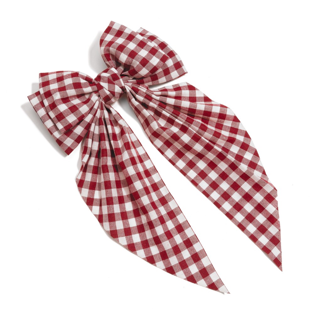 Checkered Plaid Game Day Oversized Clip-in Hair Bow - Approximately 12" L view 2