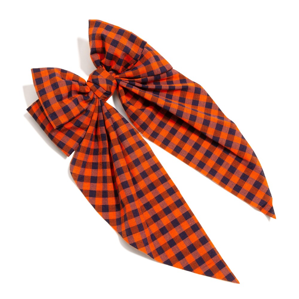 Checkered Plaid Game Day Oversized Clip-in Hair Bow - Approximately 12" L view 2