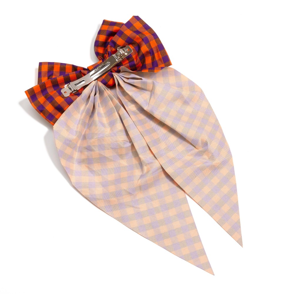 Checkered Plaid Game Day Oversized Clip-in Hair Bow - Approximately 12" L view 4