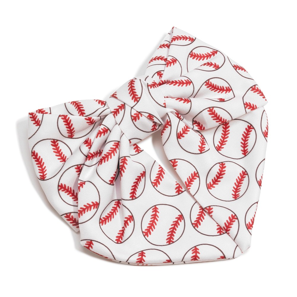 Baseball Print Clip-in Hair Bow - Approximately 6" L view 2