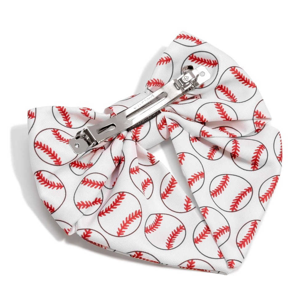 Baseball Print Clip-in Hair Bow - Approximately 6" L view 4