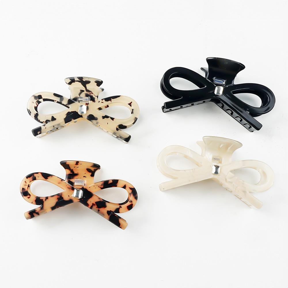 Acetate Bow Hair Clip With Rhinestone Detail - Approximately 3.75" W view 4
