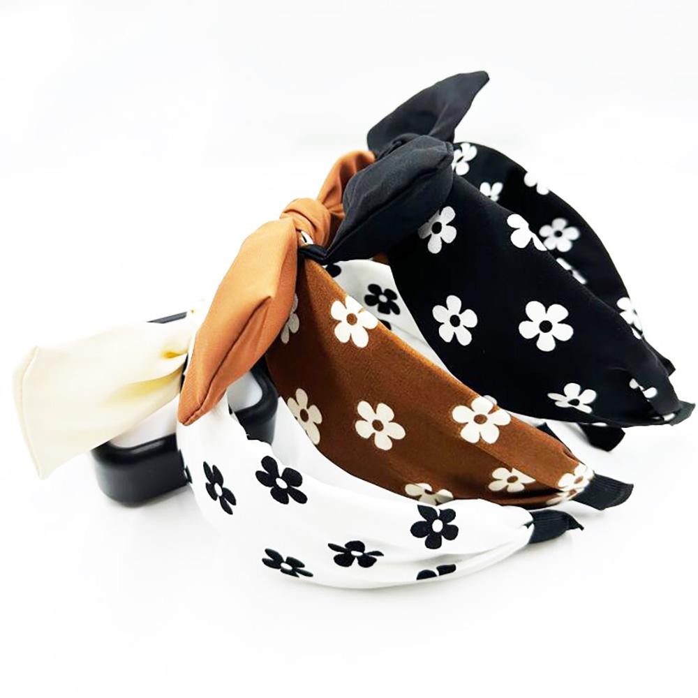 Flower Print Knotted Bow Headband - One Size Fits Most view 4