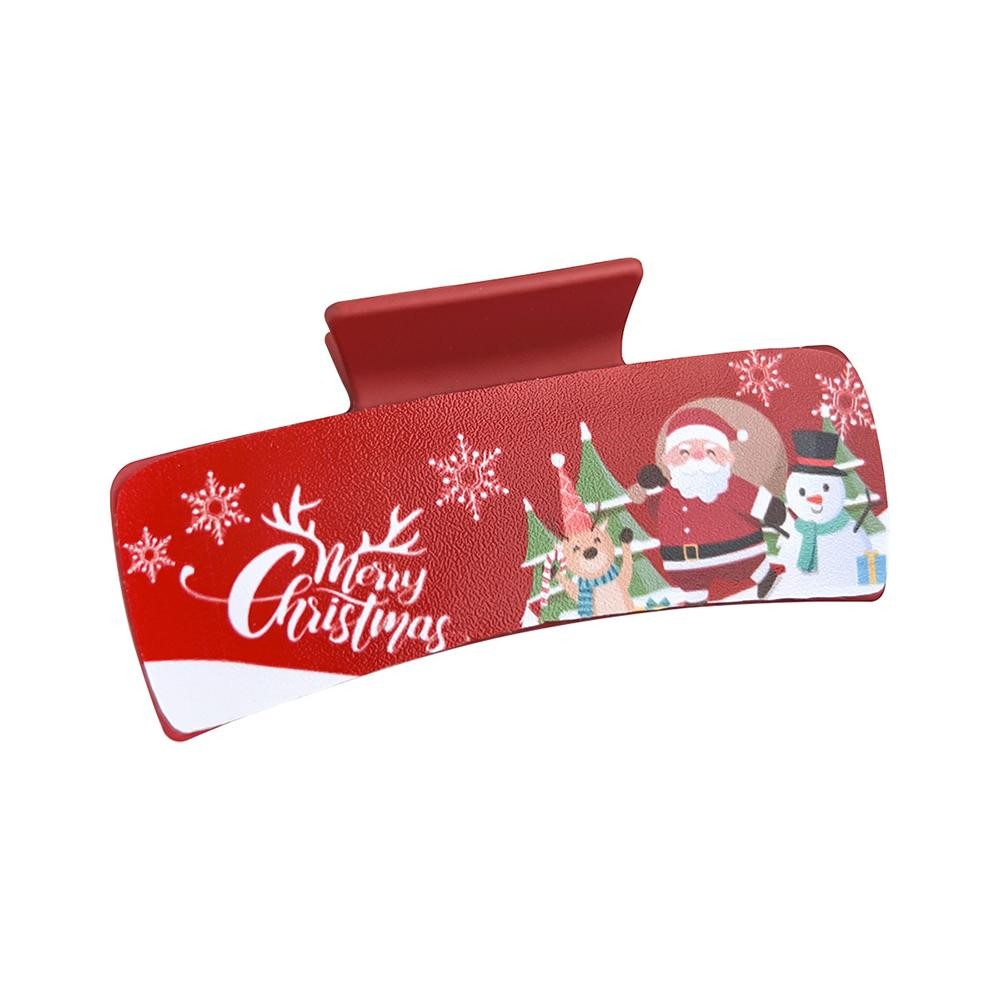 Matte Hair Claw Clip With Vegan Leather Christmas Print Detail - Approximately 4" L view 2