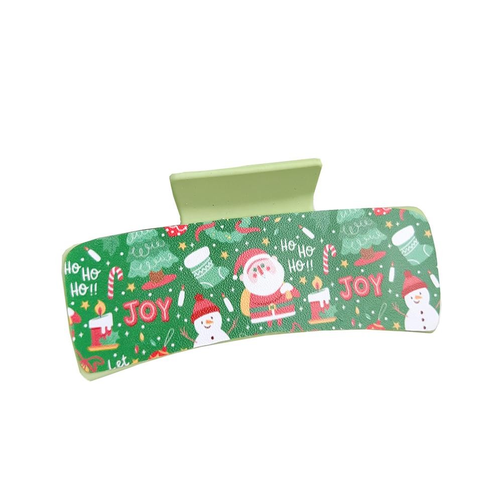 Matte Hair Claw Clip With Vegan Leather Christmas Print Detail - Approximately 4" L view 2