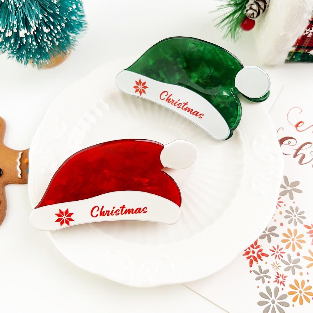 Acetate Santa Hat "Christmas" Hair Claw Clip - Approximately 4" L view 4