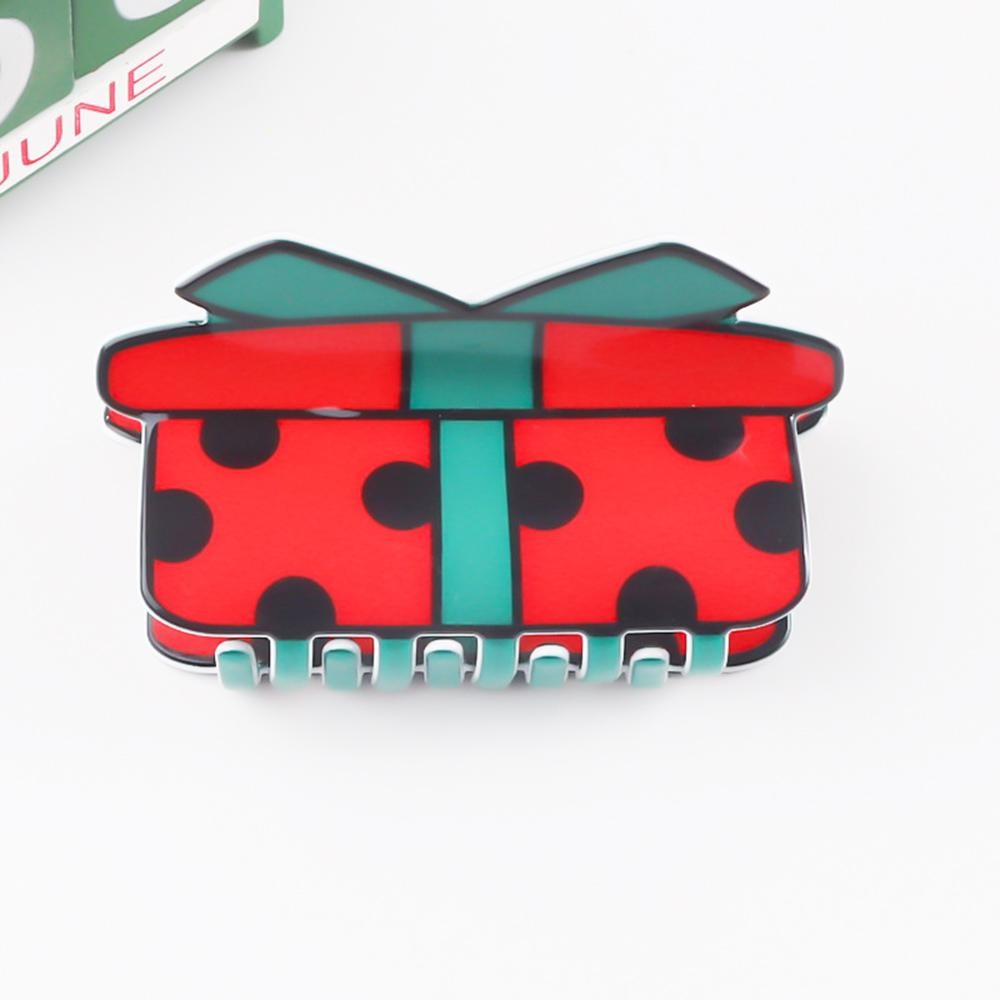 Polka Dot Christmas Present Acetate Hair Claw Clip - Approximately 3" L view 2