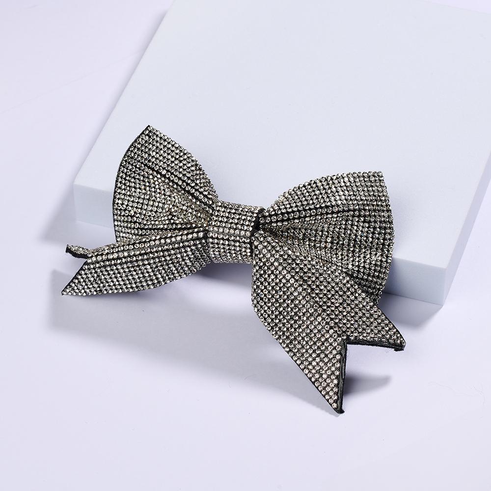 Rhinestone Studded Bow Clip In Hair Barrette - Approximately 5" L view 2