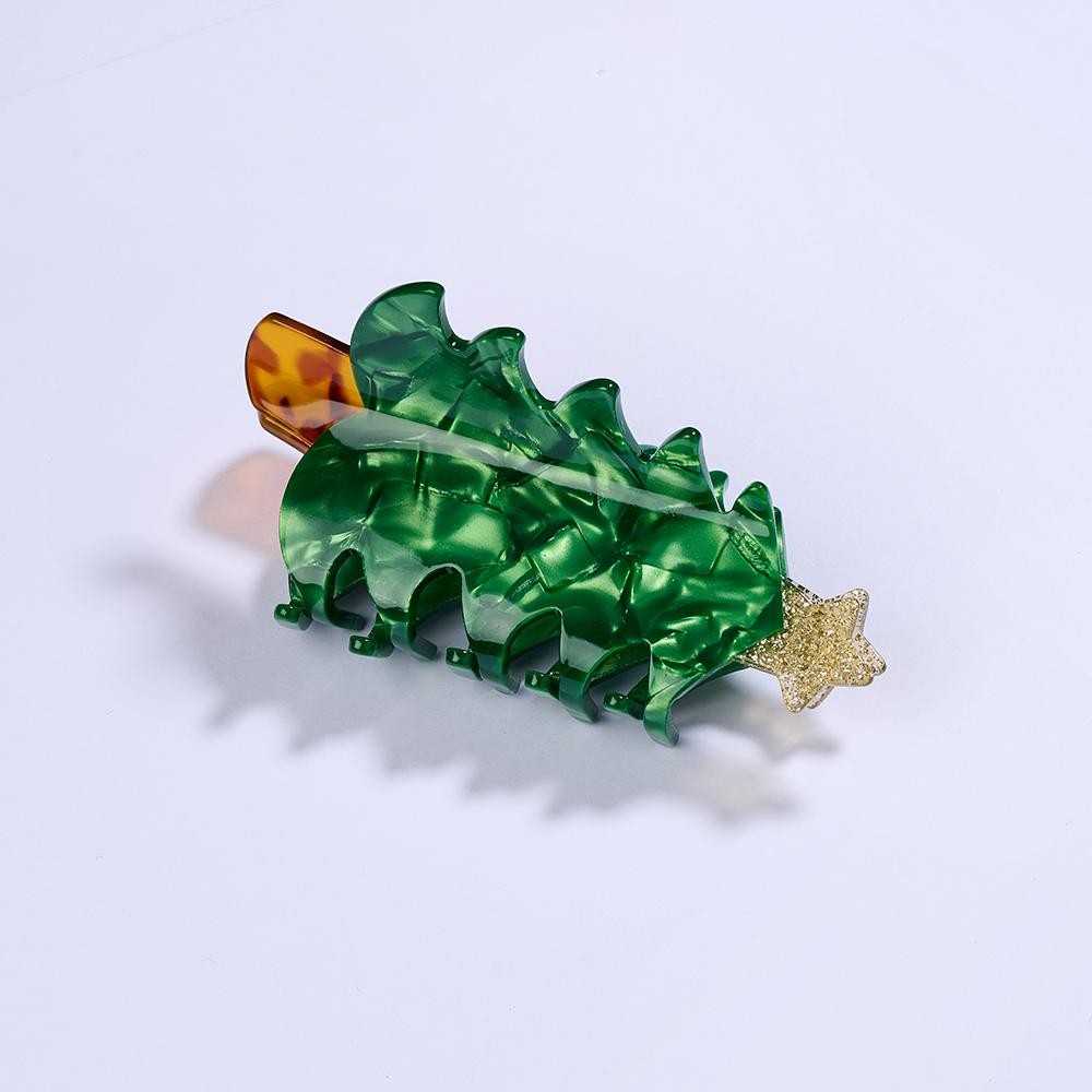 Metallic Acetate Christmas Tree Hair Claw Clip - Approximately 4" L view 2