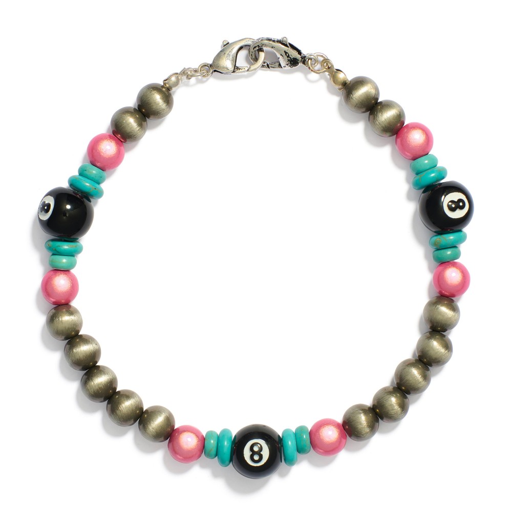 Beaded Trucker Hat Chain Featuring Brushed Beads, Turquoise, & 8 Balls - Approximately 3.5" D view 2