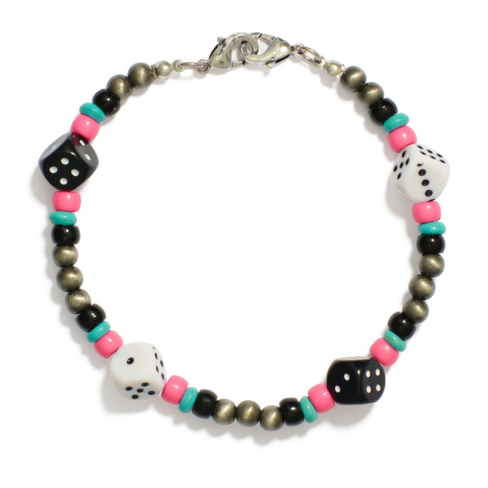Beaded Trucker Hat Chain Featuring Brushed Beads, Dice, & 8 Balls - Approximately 3.5" D view 2