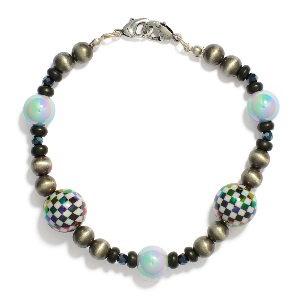 Beaded Trucker Hat Chain Featuring Brushed & Checker Beads - Approximately 3.5" D view 2