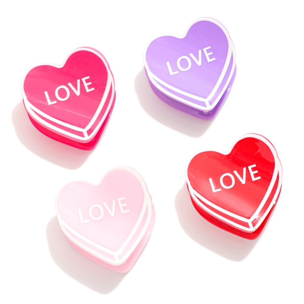Set Of Four "LOVE" Conversation Heart Acetate Claw Hair Clips - Approximately 1.5" L view 2