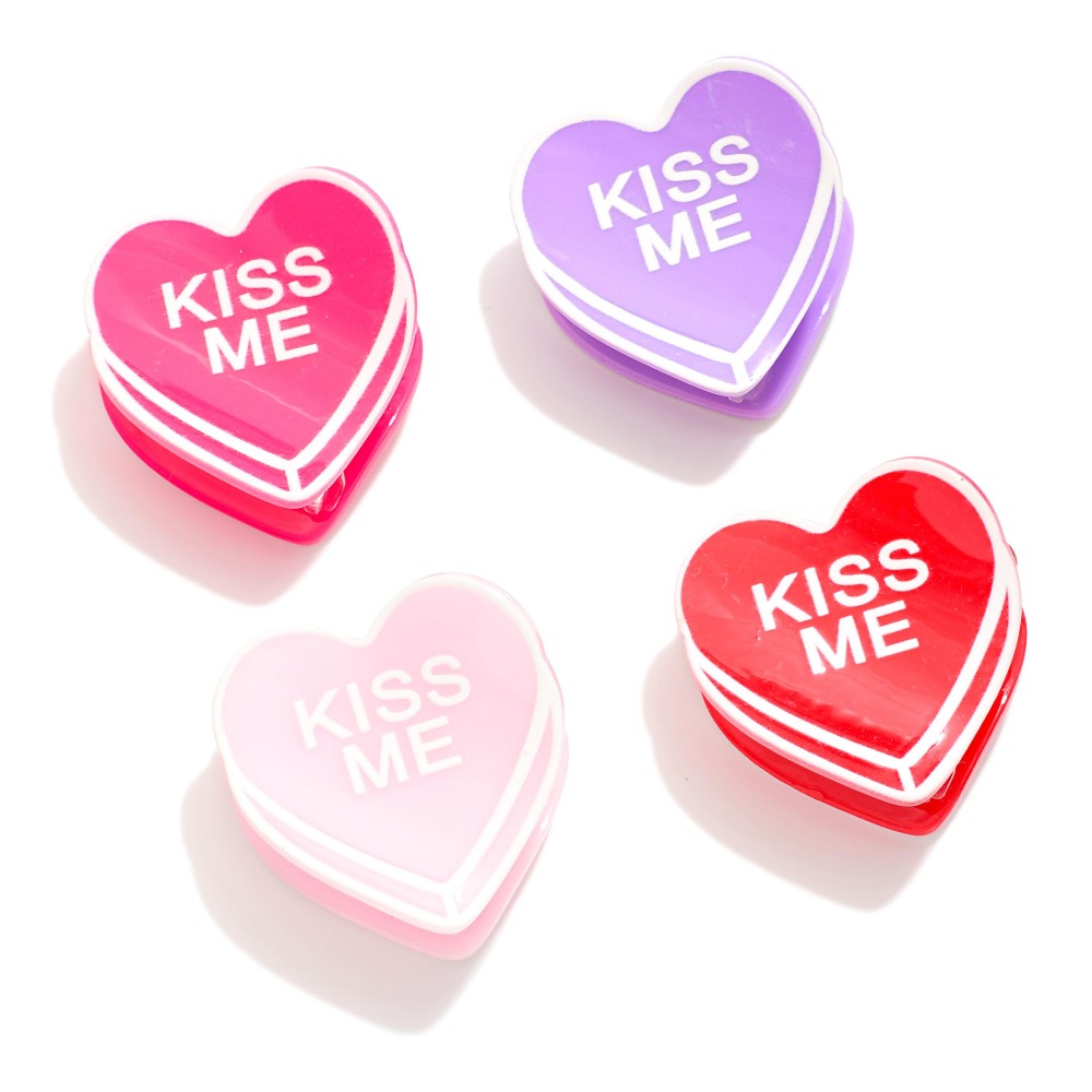 Set Of Four "KISS ME" Conversation Heart Acetate Claw Hair Clips - Approximately 1.5" L view 2