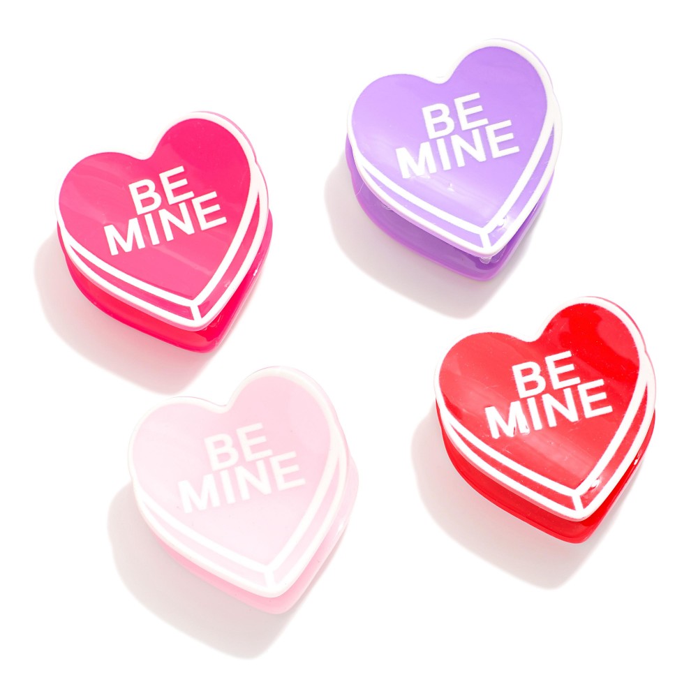 Set Of Four "BE MINE" Conversation Heart Acetate Claw Hair Clips - Approximately 1.5" L view 2