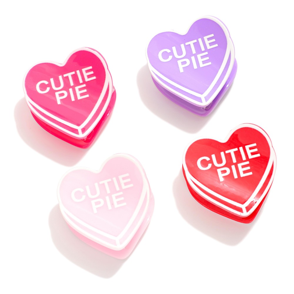 Set Of Four "CUTIE PIE" Conversation Heart Acetate Claw Hair Clips - Approximately 1.5" L view 2