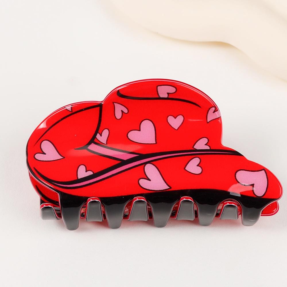 Hearts Print Acetate Cowboy Hat Claw Hair Clip - Approximately 3" L view 2