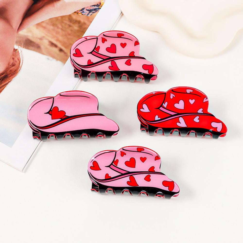 Hearts Print Acetate Cowboy Hat Claw Hair Clip - Approximately 3" L view 4