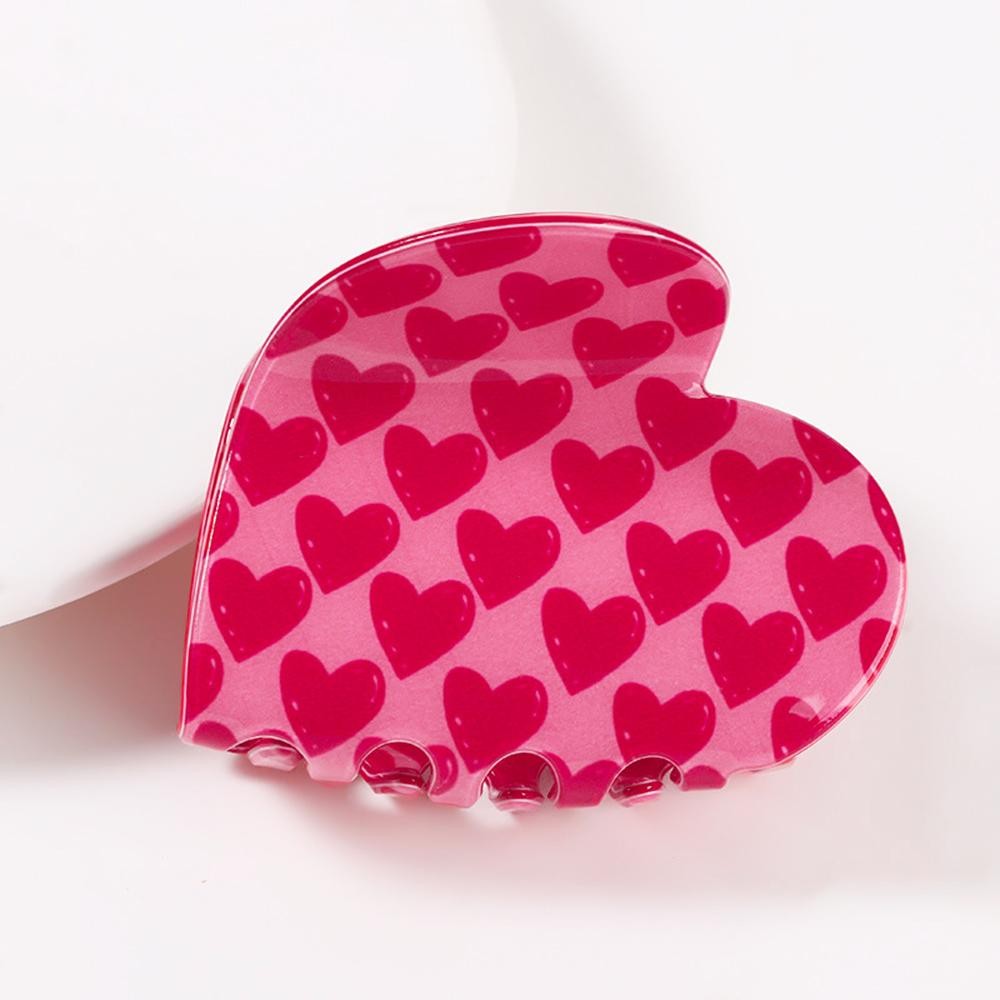 Red Hearts Printed Heart Shaped Acetate Hair Claw Clip - Approximately 2.5" L view 2