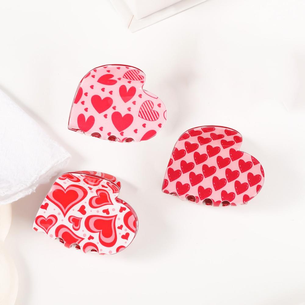 Red Hearts Printed Heart Shaped Acetate Hair Claw Clip - Approximately 2.5" L view 4