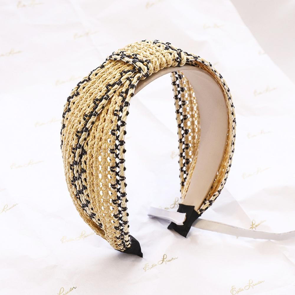 Two Tone Woven Straw Knotted Headband - One Size Fits Most view 2