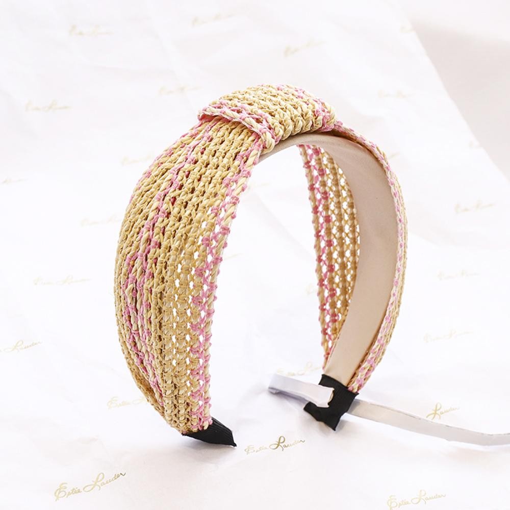 Two Tone Woven Straw Knotted Headband - One Size Fits Most view 2