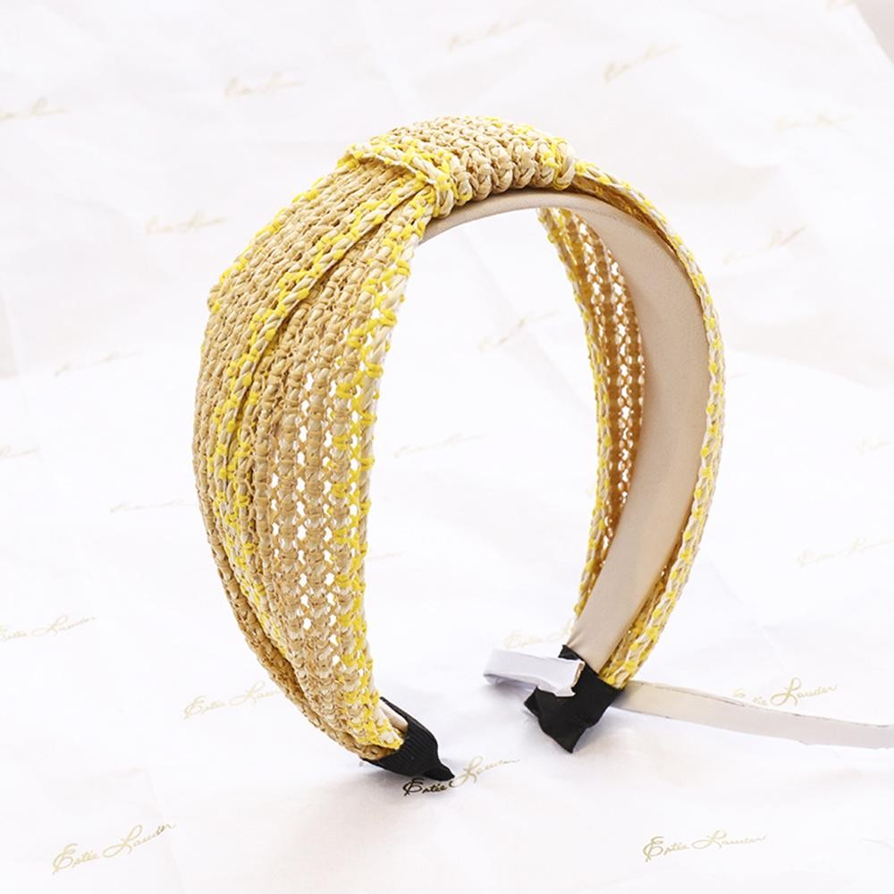 Two Tone Woven Straw Knotted Headband - One Size Fits Most view 2