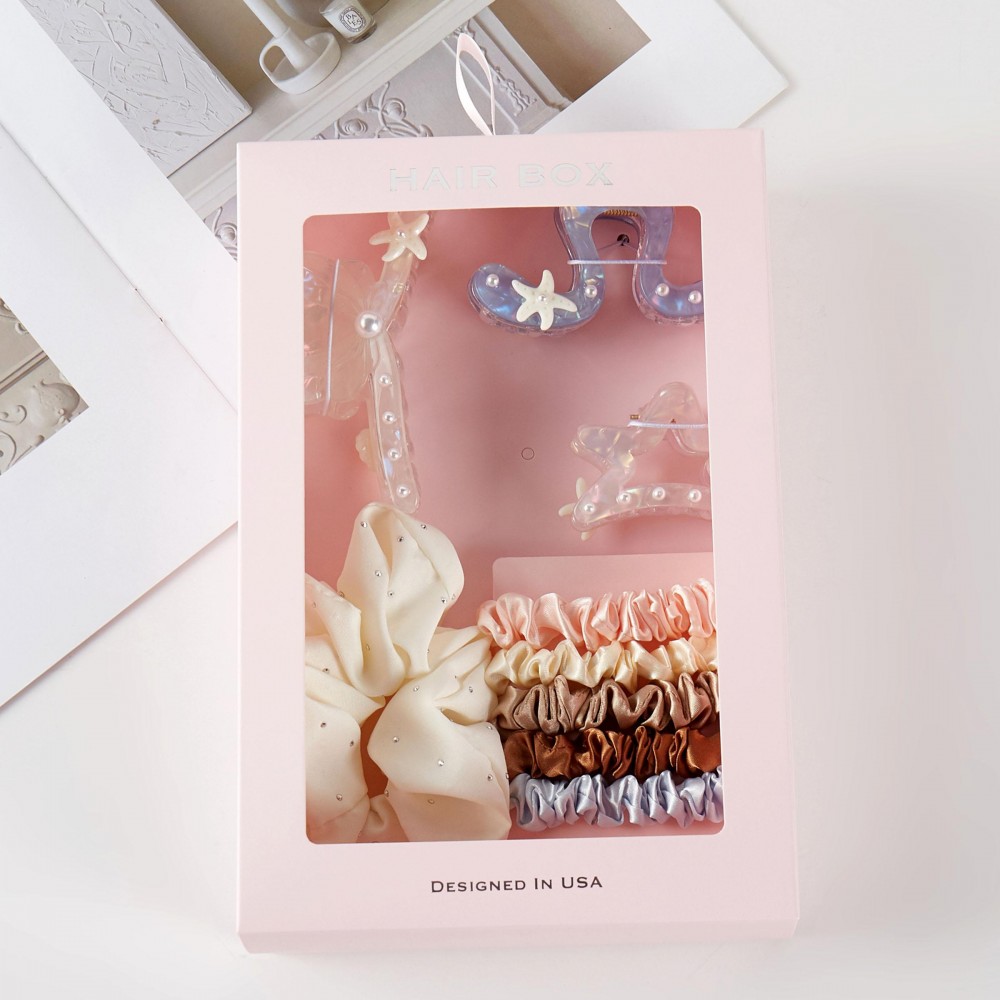 Beach Theme Hair Accessory Box Box Includes: - 3 Claw Hair Clips - 1 Large Scrunchy With Rhinestone Details - 5 Mini Silky Scrunchies view 4