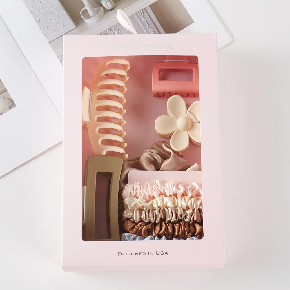 Multi Color Hair Accessory Box Box Includes: - 4 Matte Claw Hair Clips - 1 Large Silky Scrunchy - 5 Mini Silky Scrunchies view 4