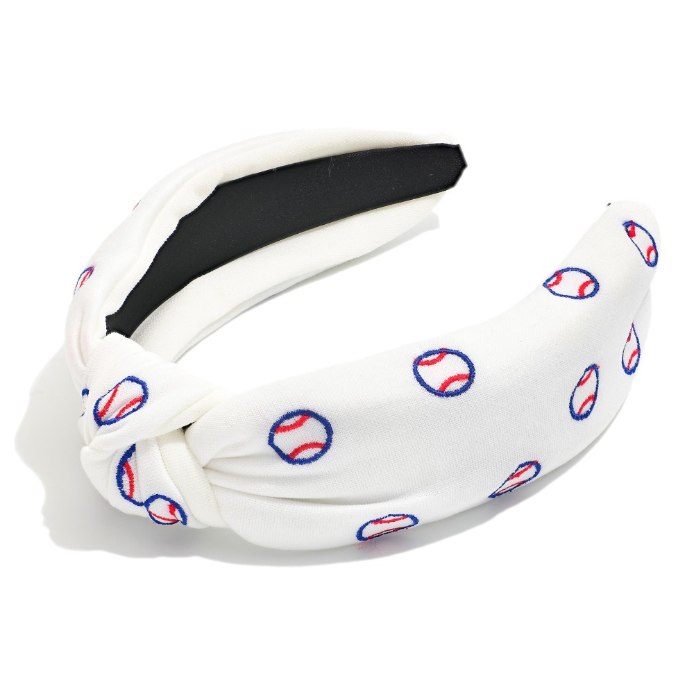 Embroidered Baseballs Knotted Headband - One Size Fits Most view 2