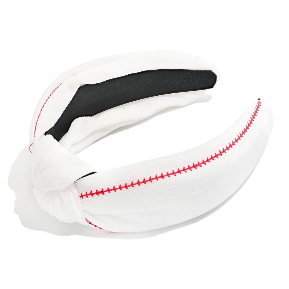 Knotted Headband With Red Stitch Detail - One Size Fits Most view 2