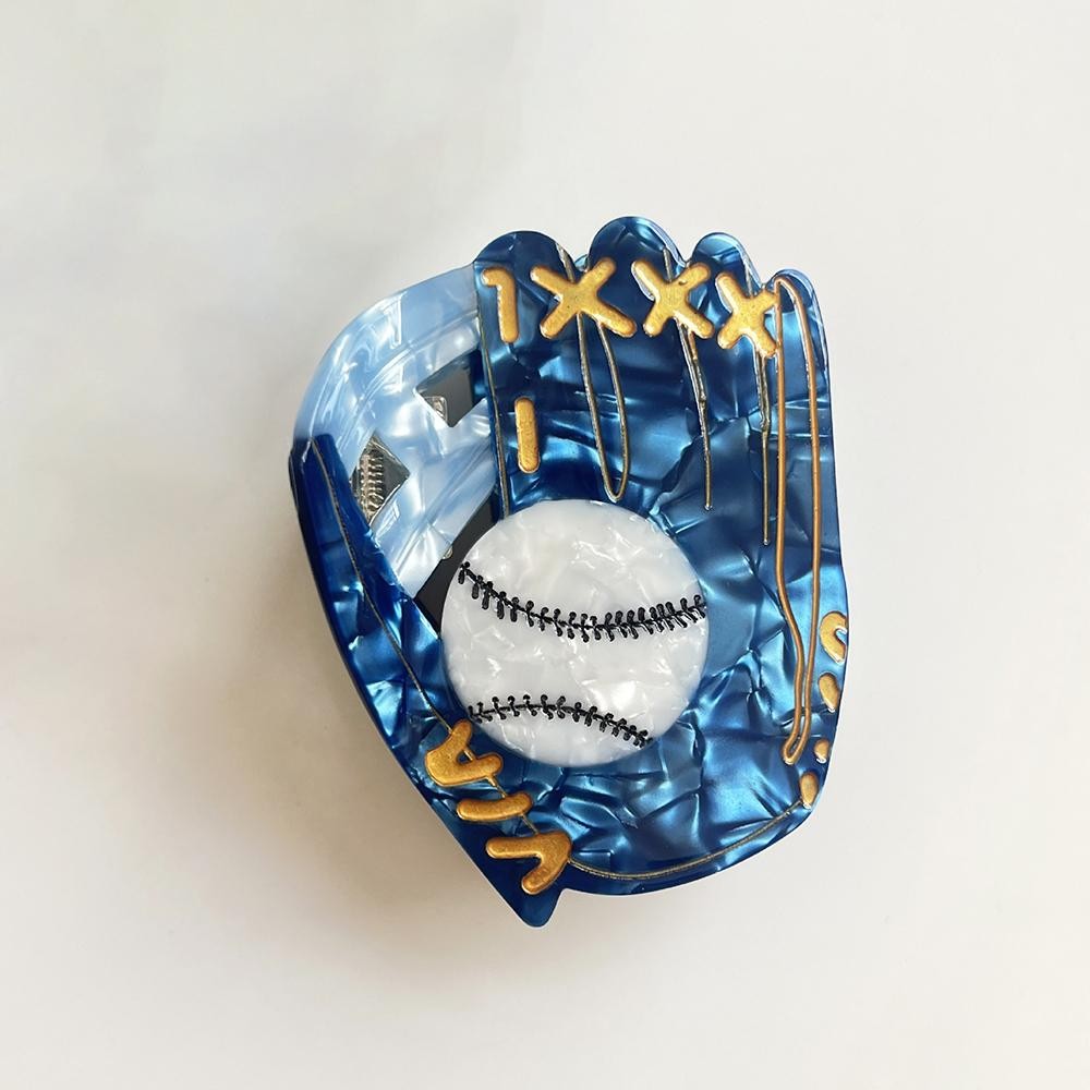 Marbled Acetate Baseball & Glove Claw Hair Clip - Approximately 3" L view 2